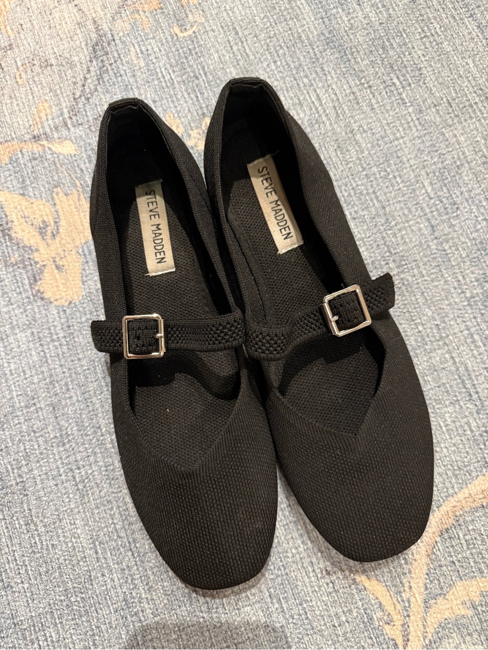 Steve Madden Black Knit Mary Jane Flats with Buckle